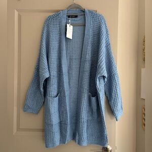 Elegant Blue Open-Front Cardigan